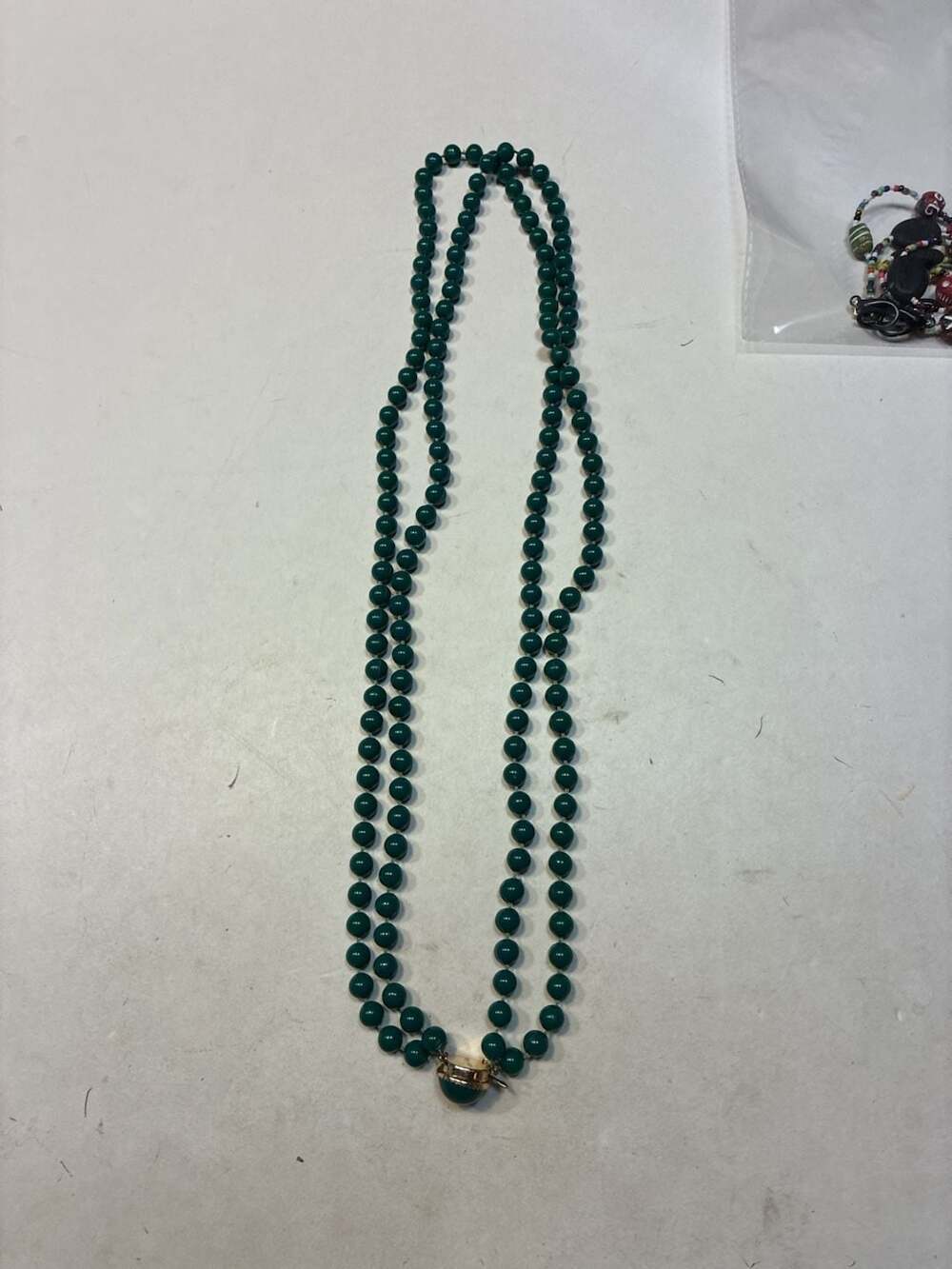 Vintage Two Strand Dark Green Beaded Necklace Hong Kong